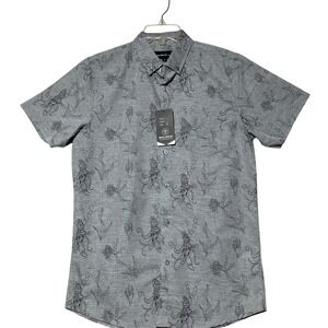 NWT Molokai Surf Mens Gray Octopus Print Short Sleeve Button Down Shirt Size M